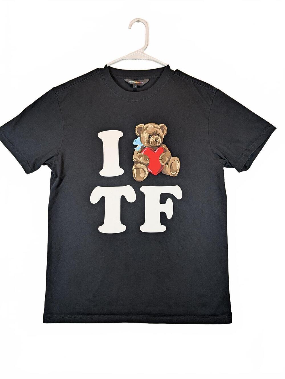 Teddy Fresh Graphic Teddy Bear Heart Streetwear T-Shirt Mens Small Black Love